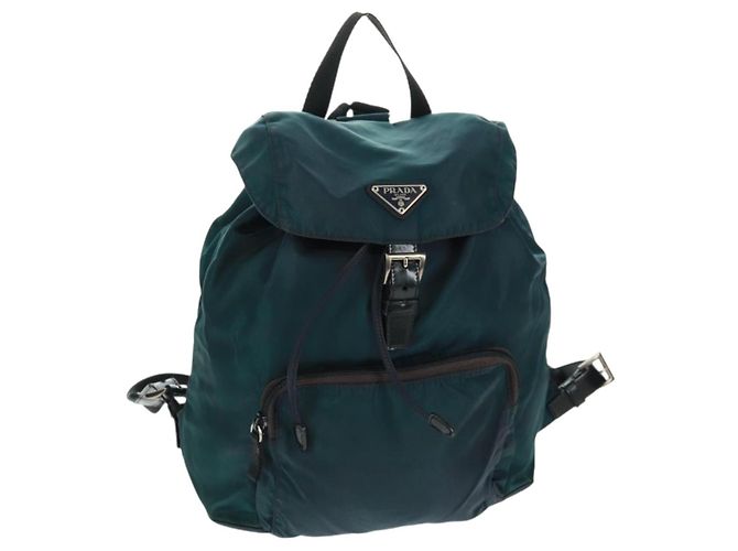PRADA Backpack Nylon Green Silver Auth 161433 Silvery