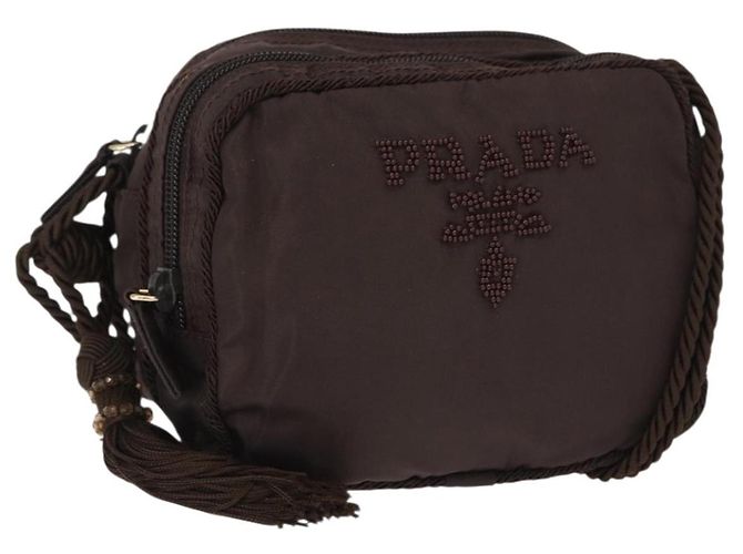 Borsa a Spalla PRADA Nylon Marrone Oro Auth gh1558 D'oro