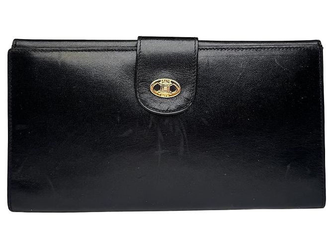 Céline Vintage Celine Paris Triomphe Leather Wallet Black