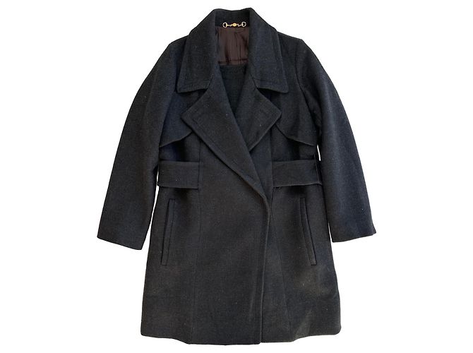 Gucci Doppelreiher Mantel Wolle Grau