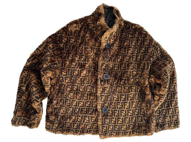 Fendi FF Monogram Viscose Coat Brown
