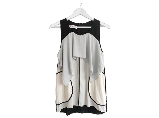 Marni Panel-Bluse mit Rüschen Schwarz Grau Creme