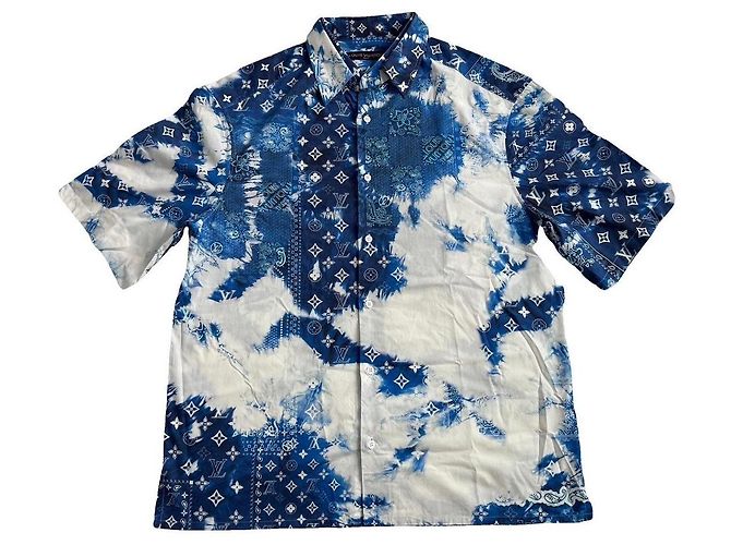 Camicia Louis Vuitton Monogram Bandana in cotone blu e bianca Bianco Multicolore Monogramma