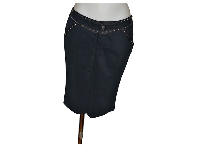 Saia de algodão com strass Versace Jeans Couture Preta Preto