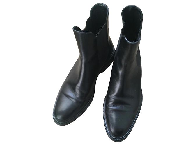 Minelli Black Leather Ankle Boots Size 38