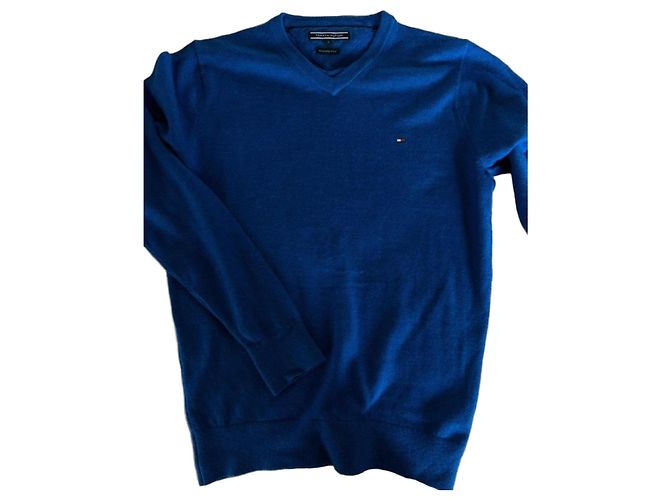 Suéter azul com decote em V Tommy Hilfiger