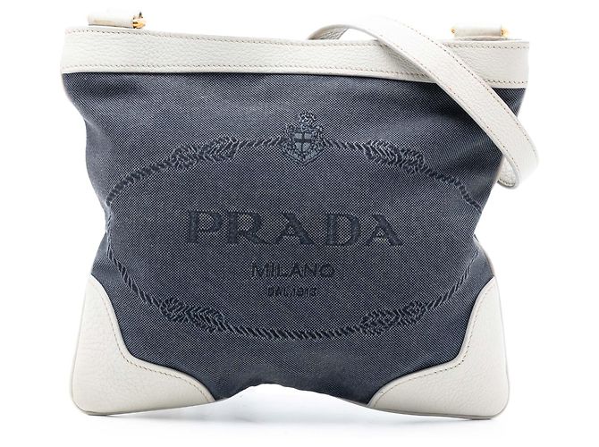 Bolsa transversal de lona azul Canapa com logo Prada