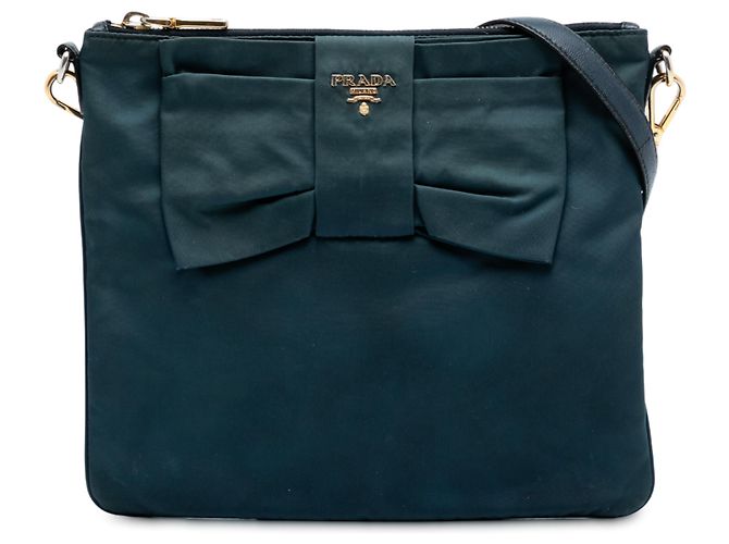Bow Prada Blaue Tessuto Fiocco Schleifen Umhängetasche