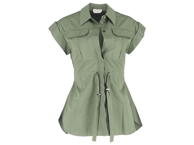 Camisa sem mangas com cinto Alexander McQueen em algodão verde