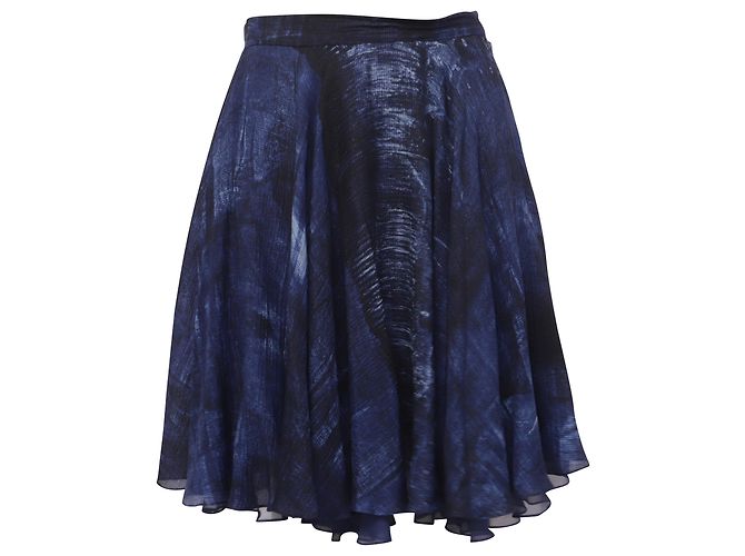 Gonna Mini Circolare Stampata Ralph Lauren in Seta Blu Navy