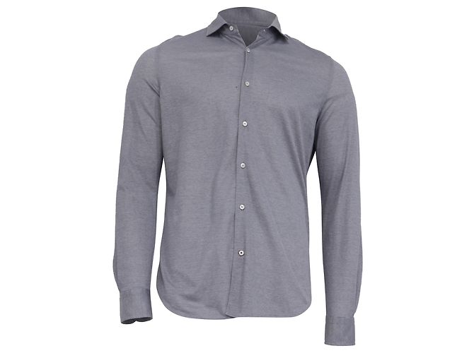 Loro Piana Button-Down Langarmhemd aus grauer Baumwolle