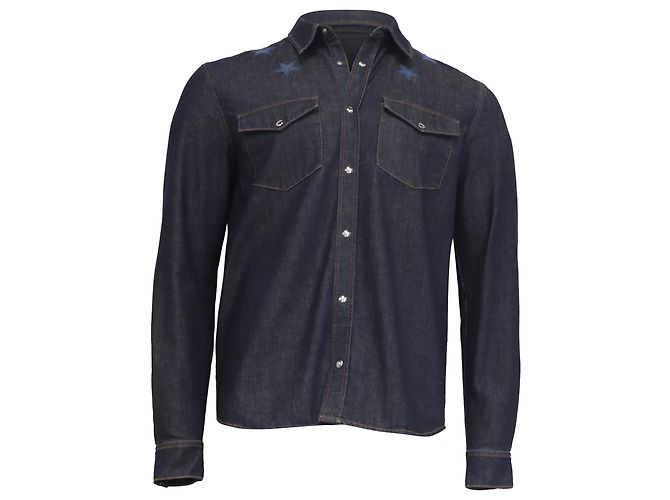 Camisa de denim azul com botões bordada com estrelas Givenchy