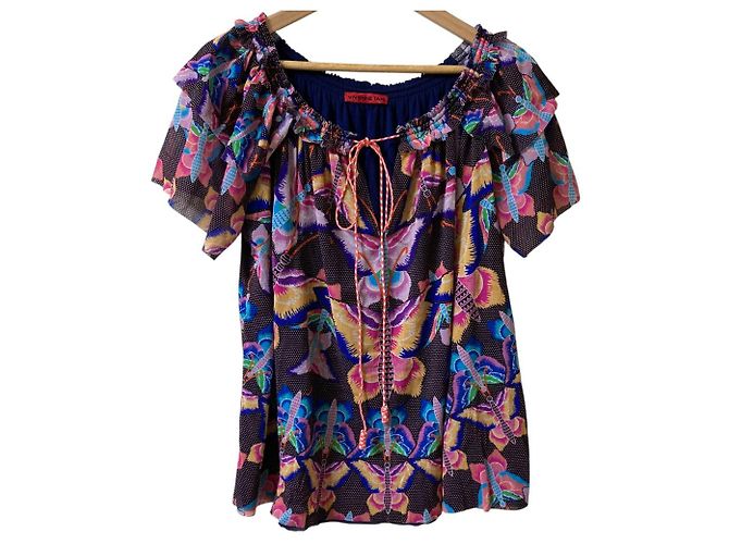 Autre Marque Blusa in Power Net con stampa a farfalla Vivienne Tam Multicolore