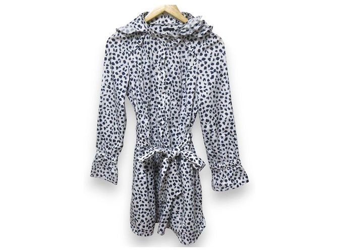 Autre Marque TO BE CHIC Hooded Patterned Spring Coat White Navy blue