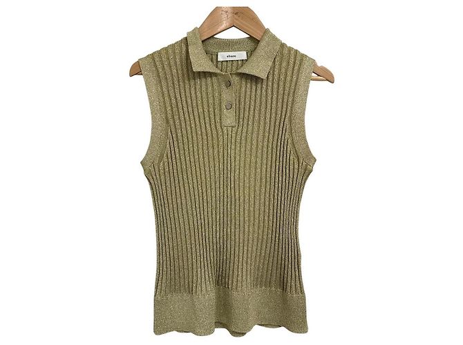 Autre Marque Top sin mangas de punto Lame de ebure Dorado