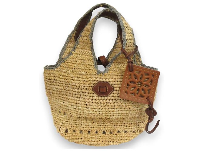 Autre Marque Genten Häkel-Raffia-Handtasche Beige