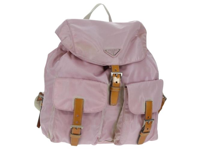 PRADA Backpack Nylon Pink Silver Auth 161509 Silvery