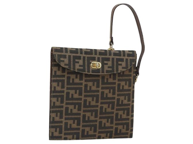 FENDI Zucca Canvas Handtasche Schwarz Braun Auth 159734