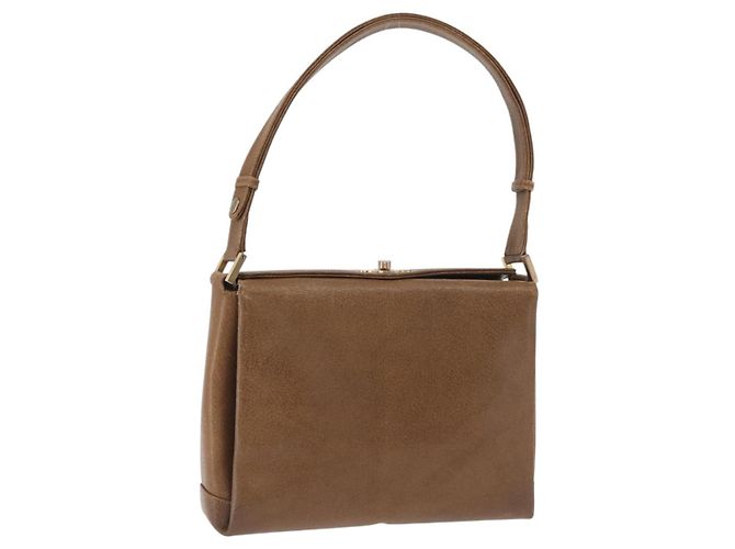 Gucci Bolsa de Ombro de Couro Marrom Dourado Auth 161660