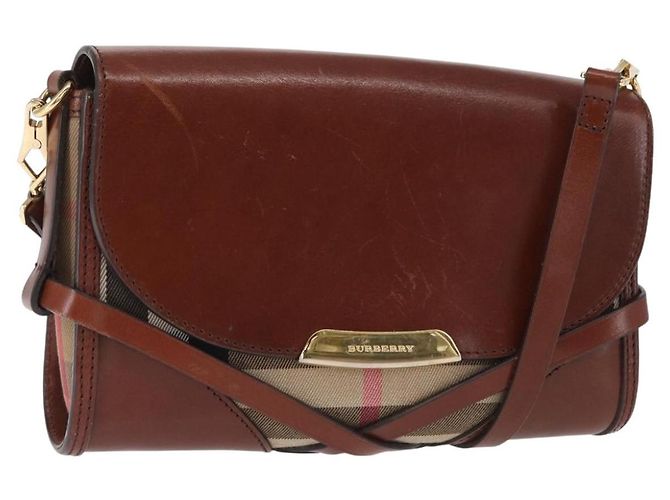 Burberry Bolsa de Ombro de Couro Marrom Dourado Auth 160721