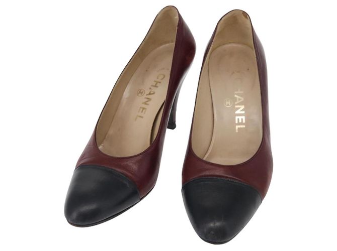 CHANEL High Heels Leder Größe 36 Bordeaux CC Auth am10330