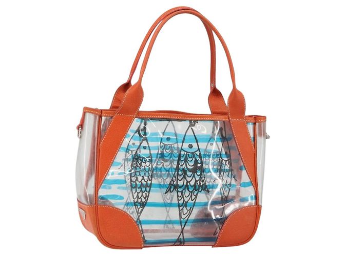 PRADA Sac à main en vinyle transparent argent authentique 161719 Argenté