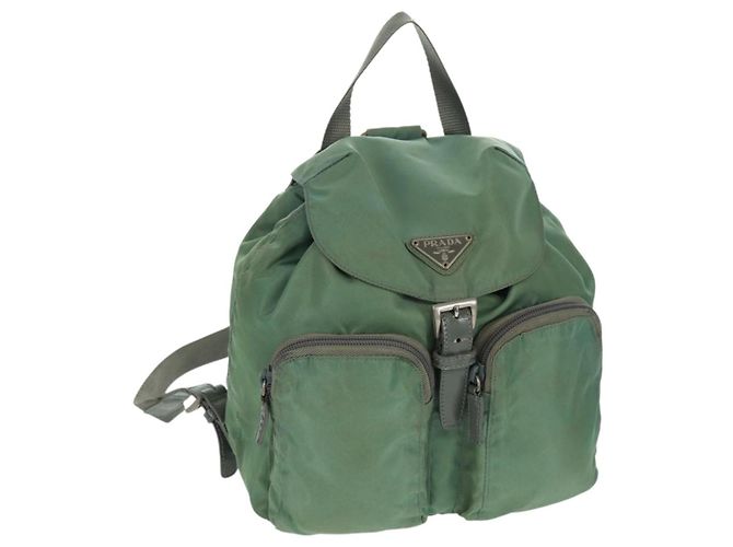 PRADA Backpack Nylon Silver Light green Auth 161541 Silvery