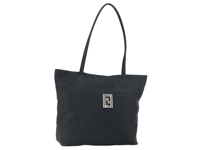 FENDI Tote Bag Nylon Schwarz Silber Auth 160965