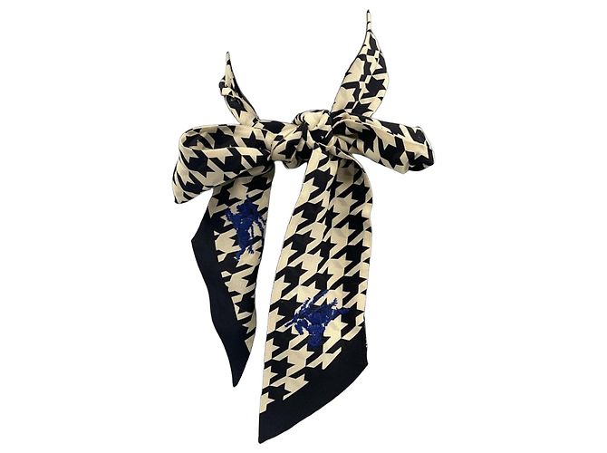 Bufanda de seda delgada Burberry – Era Daniel Lee – Houndstooth & Caballero EKD Multicolor