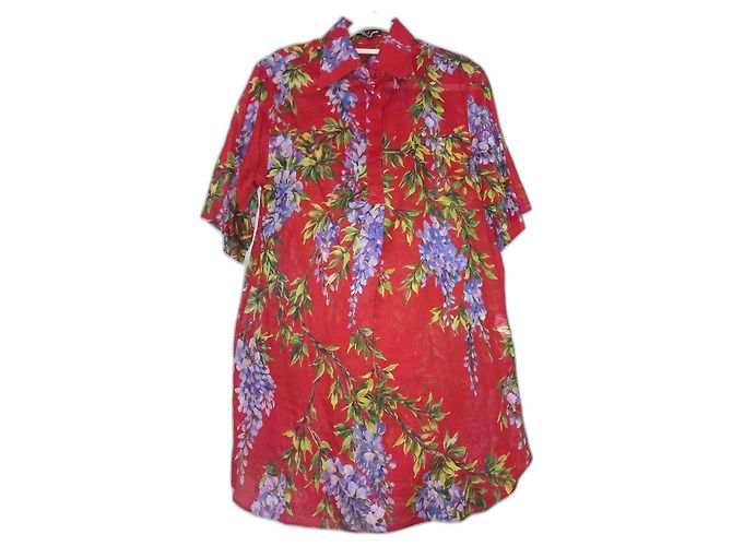 Blusa com estampa floral de glicínia vermelha Dolce & Gabbana Vermelho Verde Roxo