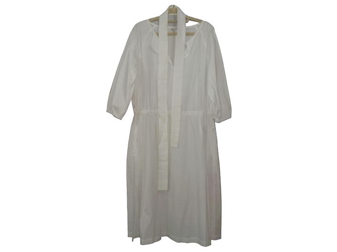 Vestido de algodão branco com cinto Escada Sport para mulheres
