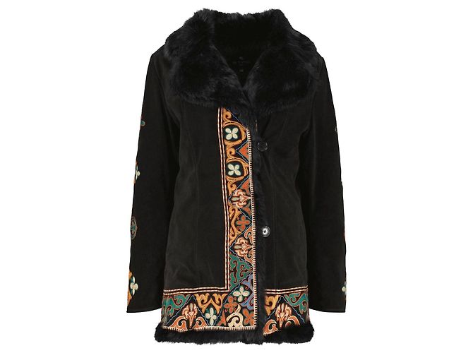 Etro Leather and Rabbit Fur Coat Black