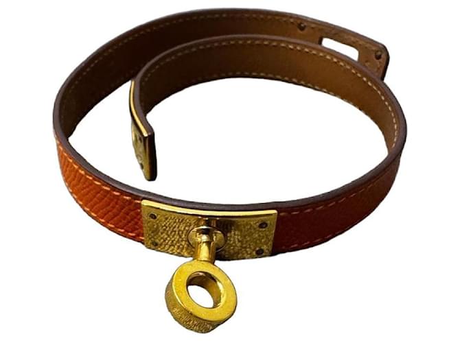 Bracelete Hermès Kelly Double Tour Laranja Gold hardware 