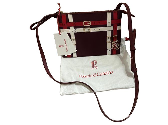 Borsa a tracolla Roberta di Camerino in tela bordeaux e bianca Bianco Rosso D'oro Bordò