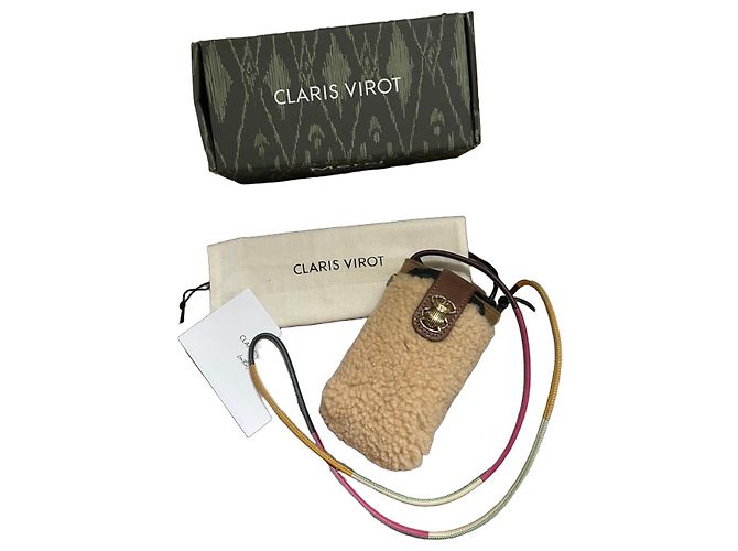 Claris Virot Handytasche aus beigem Schafsleder und Leder Braun Mehrfarben