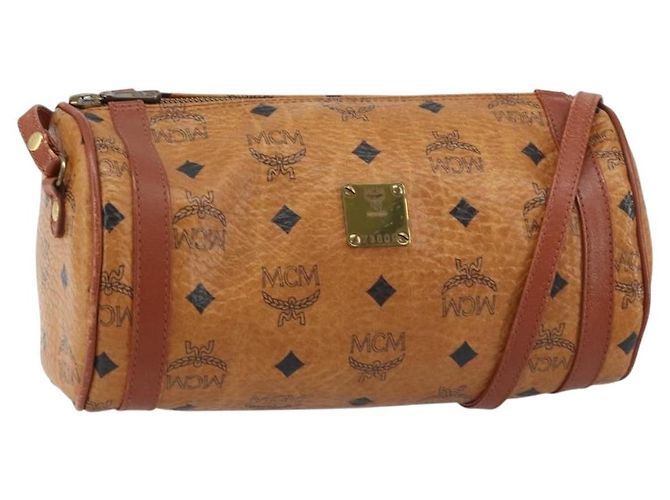 Borsa a spalla MCM Visetos in tela e pelle Marrone