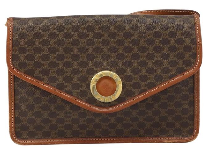 Céline Celine Vintage Macadam Circle Logo Canvas et Cuir Marron