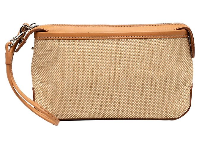 Burberry – Clutch em Lona e Couro com Alça de Pulso Marrom