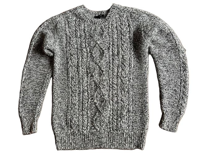 Iro Grau-weißer, gedrehter Strickpullover 