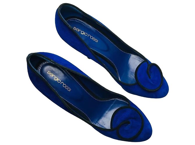 Sergio Rossi Blue Suede Platform Stiletto Heels