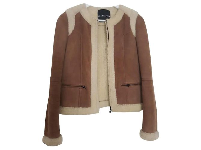 Giacca in pelle di pecora American Retro camel Cammello