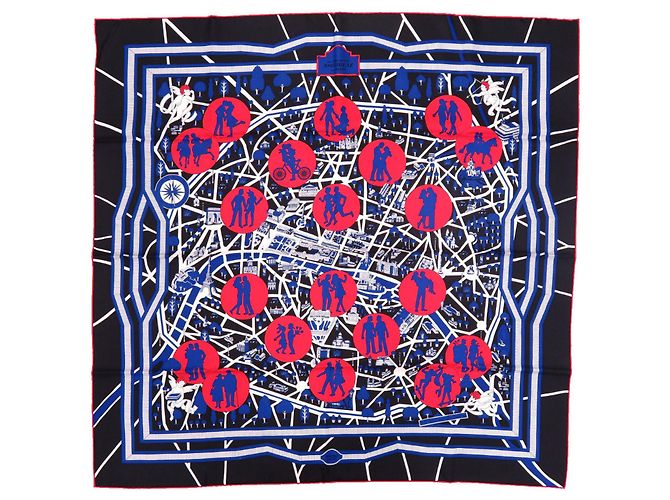 Sciarpa Hermès Carré 90 Nero Rosso Blu 