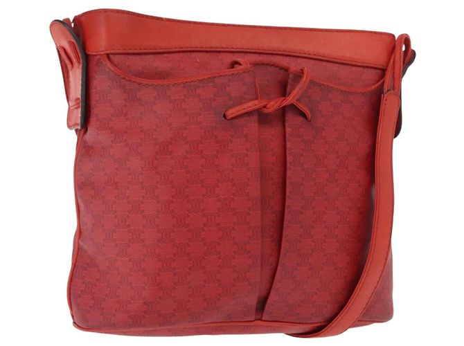 Céline Bolsa de Ombro em Lona Macadam CELINE Vermelha Dourada Auth 161503 Vermelho Dourado