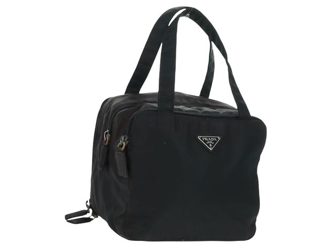 PRADA Handtasche Nylon Schwarz Silber Auth 161692