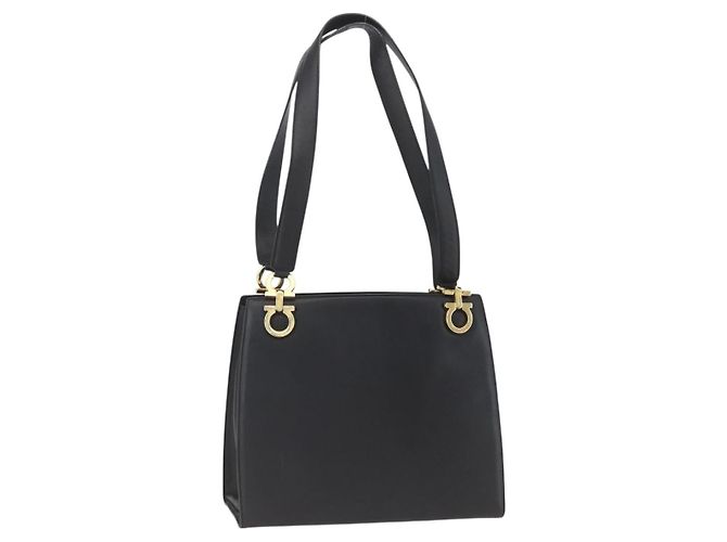 Borsa a Spalla Gancini in Pelle Nera e Oro Auth 161284 di Salvatore Ferragamo Nero D'oro
