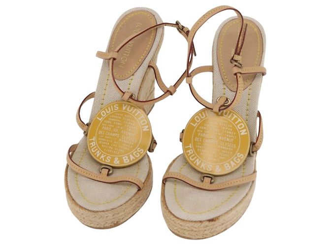 Sandali Espadrilles Raffia Beige LV Auth della linea Crociera LOUIS VUITTON ti3630