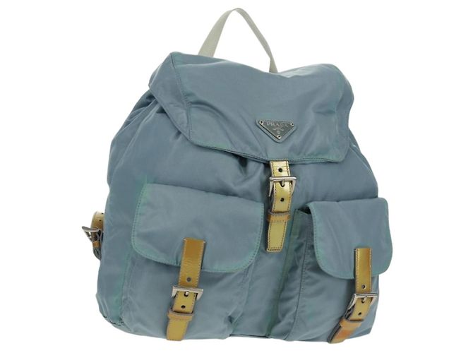 PRADA Backpack Nylon Light Blue Silver Auth 160827 Silvery