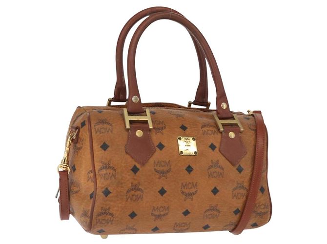 Bolsa MCM Vicetos Logogram em couro PVC 2 em 1 marrom dourado Auth gh1459