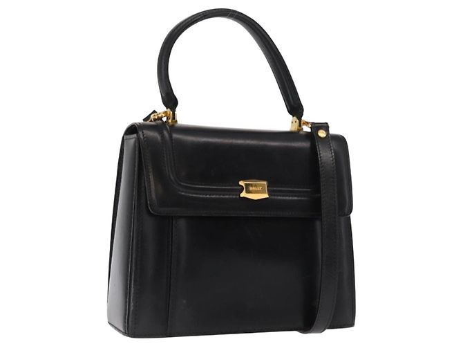 BALLY Handtasche Leder 2-Wege Schwarz Gold Auth 159425 Golden
