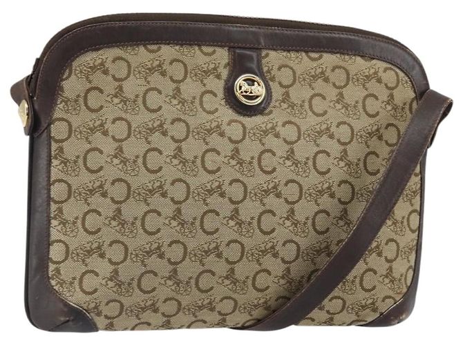 Céline Bolsa de Ombro Celine C Sulky em Lona Bege Dourada Auth 161739